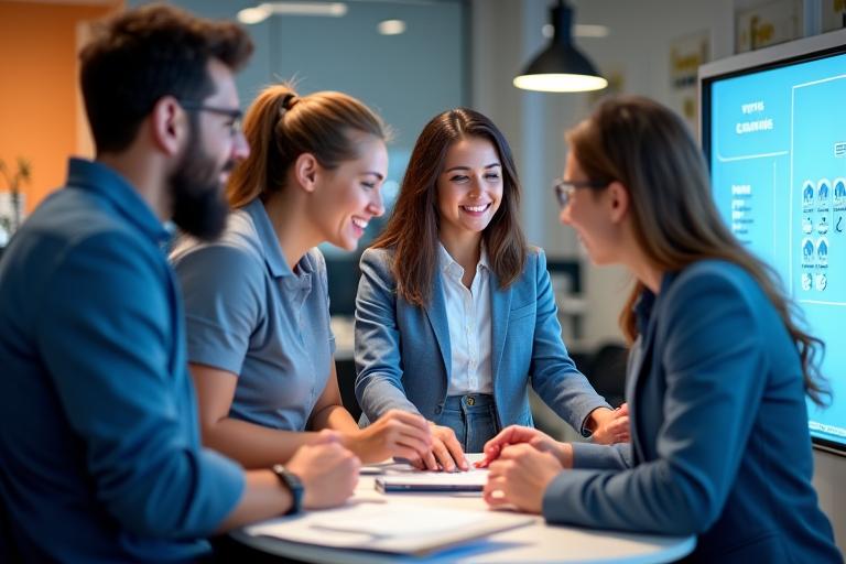 Equipo multidisciplinar de Vitales Ascenso colaborando en sus oficinas de Madrid